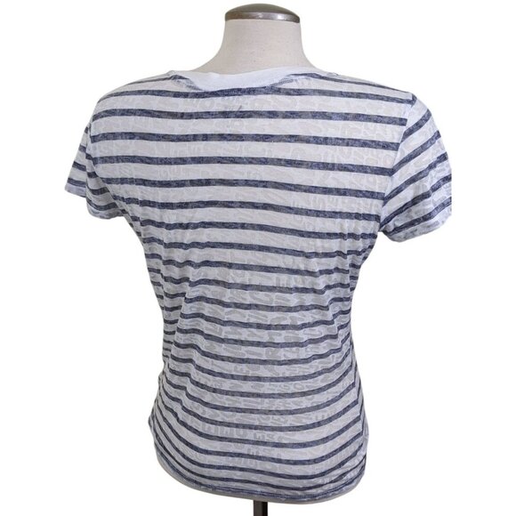 Armani Exchange Womens M Sheer Top Tissue T Shirt Black Striped Logo Text Thin - Picture 3 of 6